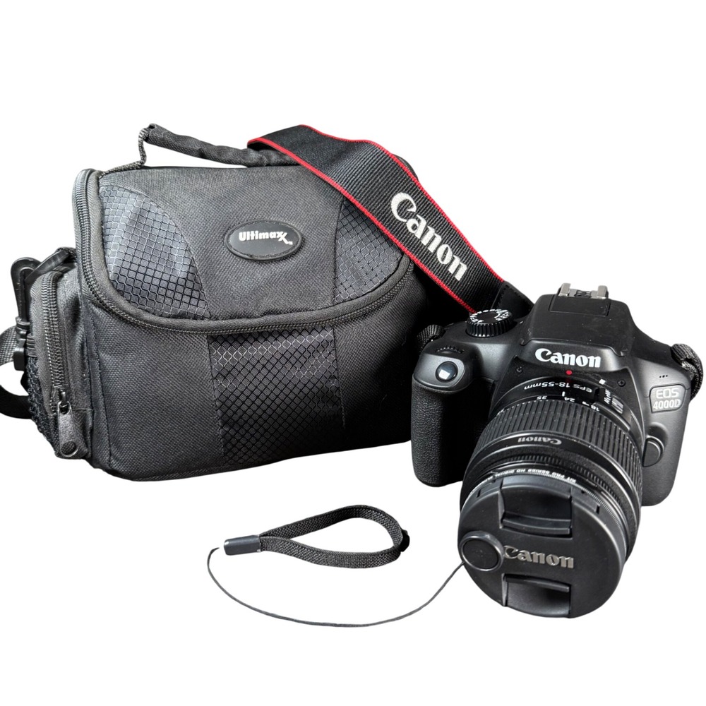 Canon EOS 4000D DSLR Camera Black with 18-55mm Lens, New Battery, SD Card Bundle